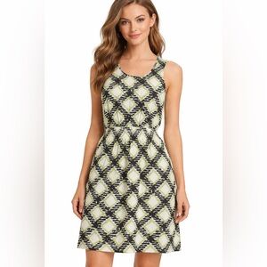 Banana Republic Sleeveless Sheath Dress Green Black White Geometric Print Size 0